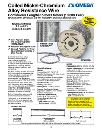 Thumbnail of document Data Sheet - NIC80-010-093-100 Coiled Nickel-Chromium Alloy Resistance Wire